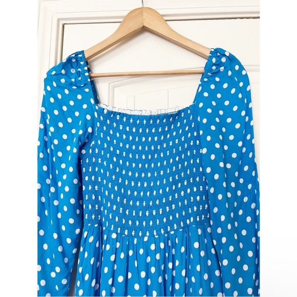 Anthropologie Dolan Laney Smocked Polka Dot Midi Casual Dress Blue size 2X - Picture 7 of 14